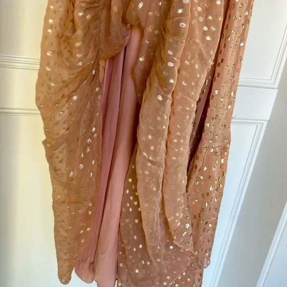 ZIMMERMANN SLEEVELESS TIE NECK DRESS Size 2 Blush Gold MIDI Party Glitter Dress - Picture 8 of 13